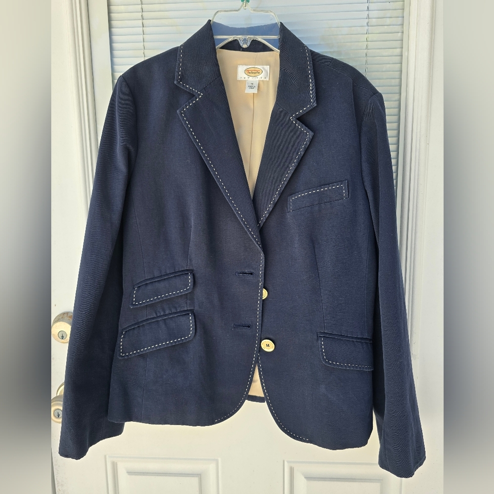 Talbots Navy Blazer with White Stitching